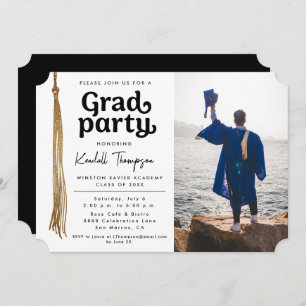 Invitation Photo moderne Black White Gold goût Grad Party