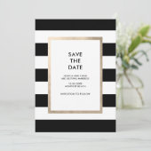 Invitation Photo moderne Black White Stripe Rose Gold Foil (Debout devant)