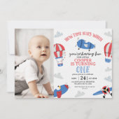 Invitation Photo moderne Blue Comment le temps vole 1er anniv (Devant)