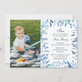 Invitation Photo moderne Blue Floral Boy 2e anniversaire (Devant)
