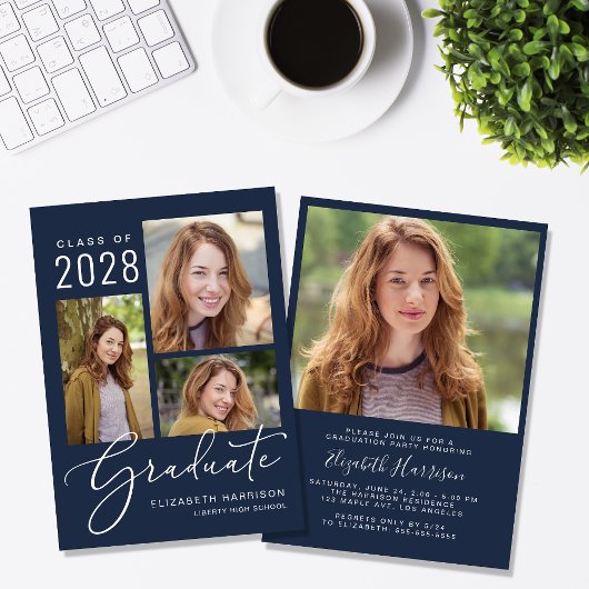 Invitation Photo moderne Blue Graduation Party