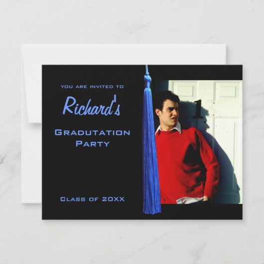 Invitation photo moderne Blue Tassle Graduation (Devant)