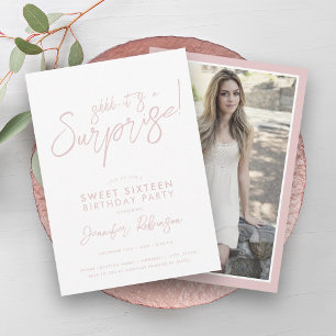 Invitation Photo moderne Blush & White Surprise Sweet 16
