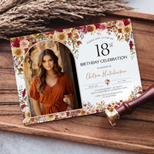 Invitation Photo moderne Boho Floral 18ème anniversaire de la