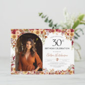 Invitation Photo moderne Boho Floral 30th Birthday Party (Debout devant)
