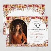Invitation Photo moderne Boho Floral 30th Birthday Party (Devant / Derrière)