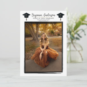 Invitation Photo moderne cadre noir tendance Cap Graduation t