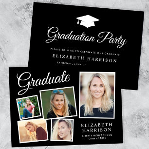 Invitation Photo moderne Collage Black Graduation Party