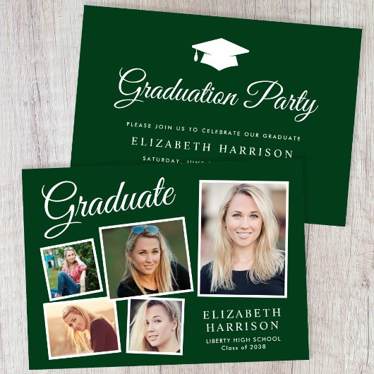 Invitation Photo moderne Collage Green Graduation Party