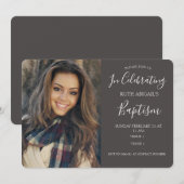 Invitation Photo moderne de Baptême adulte gris charbon de bo (Devant / Derrière)