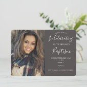 Invitation Photo moderne de Baptême adulte gris charbon de bo (Debout devant)