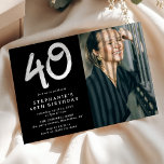 Invitation Photo moderne de la fête du 40e anniversaire<br><div class="desc">Invitation photo branchée 40e anniversaire. Design propose une photographie de votre choix sur un arrière - plan noir,  avec un modèle simple en texte blanc,  facile à customiser. Le numéro quarante est une amusante typographie d'un coup de pinceau donnant à cet invitation une sensation moderne.</div>