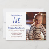 Invitation Photo moderne Denim Blue Stried Boy Anniversaire (Devant)