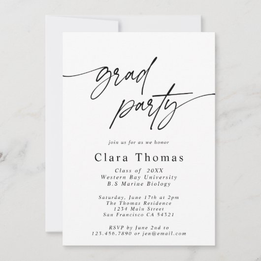 Invitation Photo moderne Elegant Black and White Grad Party (Devant)