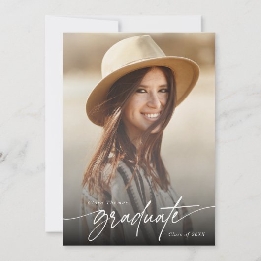 Invitation Photo moderne Elegant Black and White Grad Party (Dos)