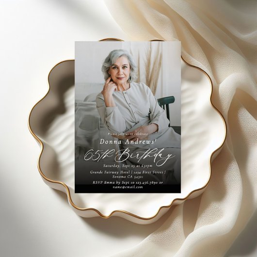 Invitation Photo moderne élégante 65e anniversaire de la fête