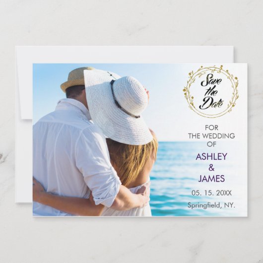 Invitation Photo moderne élégante Enregistrer la date Or Flor (Devant)