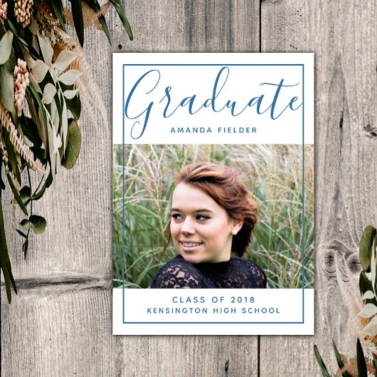 Invitation Photo moderne encadrée d'obtention du diplôme | Bl