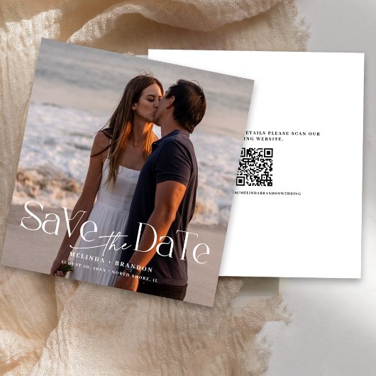 Invitation Photo Moderne Enregistrer La Date Mariage QR Code