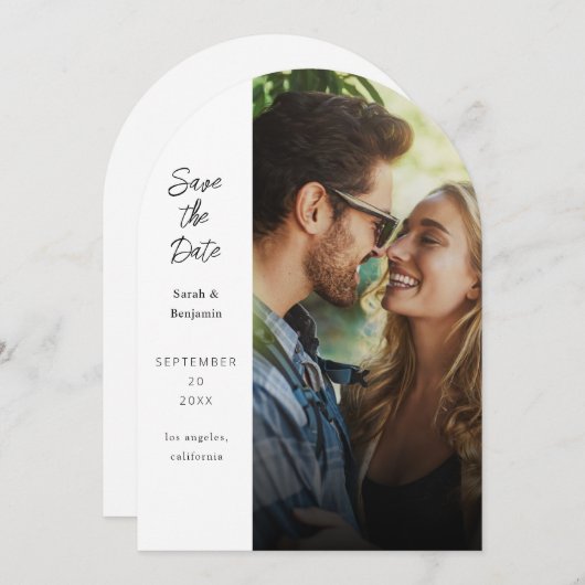Invitation Photo moderne et côté Enregistrer la date - Arc bl (Devant / Derrière)