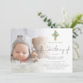 Invitation Photo moderne Eucalyptus Cross Christing (Debout devant)