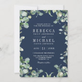 Invitation Photo moderne Eucalyptus QR Code Marine Mariage bl (Devant)
