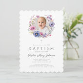 Invitation Photo moderne Fleur sauvage Wreath Girl Baptism (Debout devant)