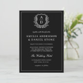 Invitation Photo moderne Floral Crest Monogramme Mariage Form (Debout devant)