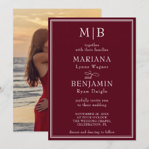 Invitation Photo Moderne Frontière Minimaliste Mariage Bourgo