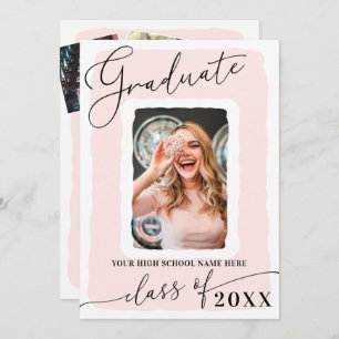 Invitation Photo moderne Girly rose blanc cadre photo graduat