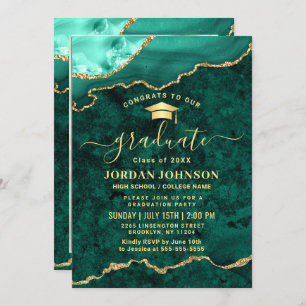 Invitation Photo moderne Golden Green Marble Graduation Party