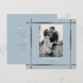 Invitation Photo moderne Icy Blue & Silver Carré Mariage (Devant / Derrière)