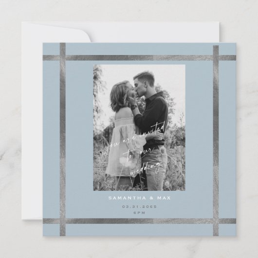 Invitation Photo moderne Icy Blue & Silver Carré Mariage (Devant)