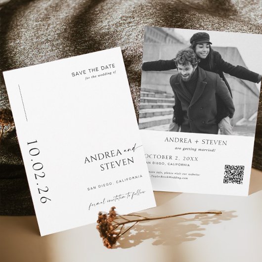 Invitation Photo moderne Mariage noir et blanc Enregistrer la