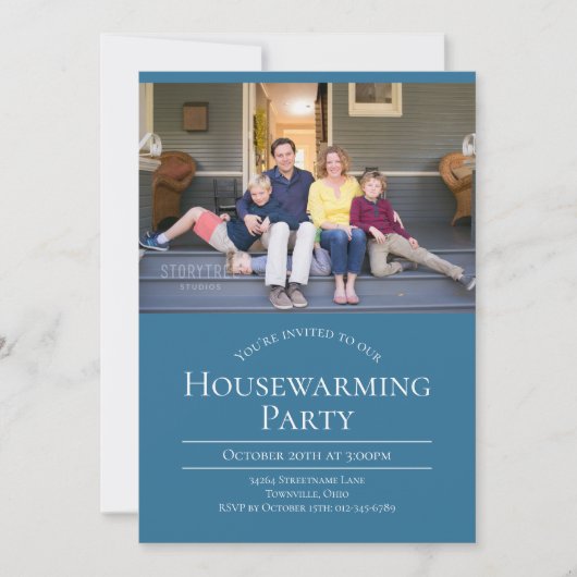 Invitation Photo moderne Ménage bleu (Devant)