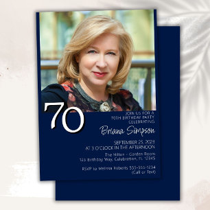 Invitation Photo Moderne Minimaliste 70e Anniversaire Bleu Nu