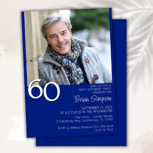 Invitation Photo Moderne Minimaliste Anniversaire 60 Ans Bleu