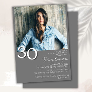 Invitation Photo Moderne minimaliste gris 30e anniversaire