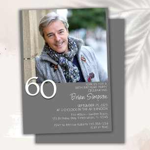 Invitation Photo Moderne minimaliste gris 60e anniversaire
