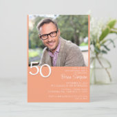 Invitation Photo Moderne minimaliste Pêche 50e anniversaire (Debout devant)
