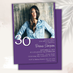Invitation Photo Moderne Minimaliste Violet 30 Ans Anniversai