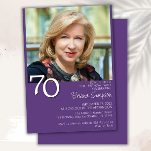 Invitation Photo Moderne Minimaliste Violet 70 Ans Anniversai