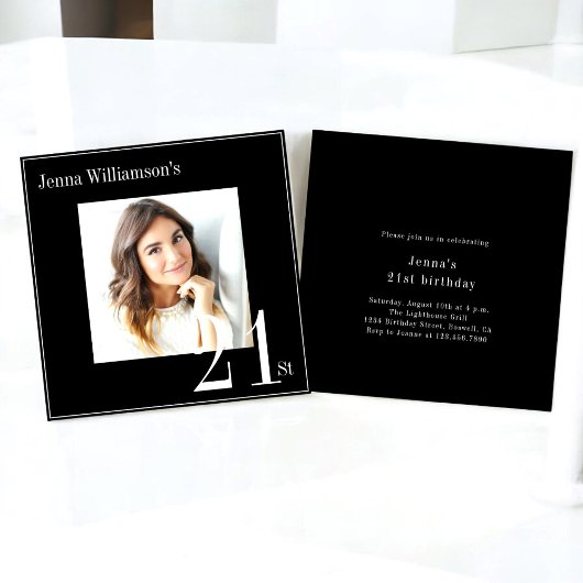 Invitation Photo moderne minimum noir & blanc 21e anniversair