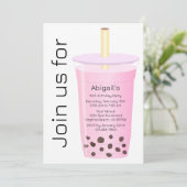 Invitation Photo Moderne Moderne Blanc Rose Boba Tea Annivers (Debout devant)