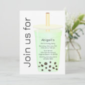 Invitation Photo Moderne Moderne Lumière Vert Boba Tea Annive (Debout devant)