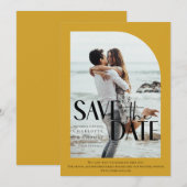 Invitation Photo moderne, moutarde-Jaune-Sauvez la date (Devant / Derrière)