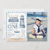 Invitation Photo moderne Nautical Blue Boy 1er anniversaire (Devant)