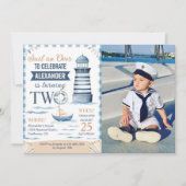 Invitation Photo moderne Nautical Blue Boy 2e anniversaire (Devant)