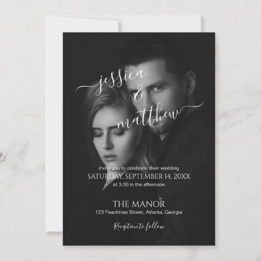 Invitation Photo moderne noir et blanc Code QR (Devant)