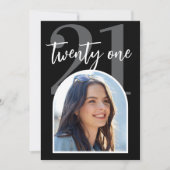 Invitation Photo moderne noir et blanc Elégant 21e anniversai (Devant)